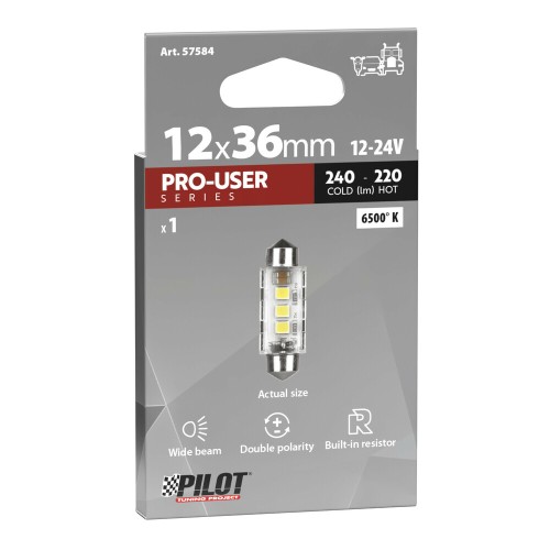 ΛΑΜΠΑΚΙΑ ΠΛΑΦΟΝΙΕΡΑΣ 12/24V 12x36mm 240/220lm 6.500K ΔΙΠΛΗΣ ΠΟΛ/ΤΑΣ LED CAN-BUS PRO-USER SERIES 1ΤΕΜ