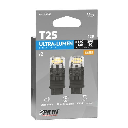 P27/7W 12V W2,5x16q 570/120lm+290/80lm ΠΟΡΤΟΚΑΛΙ ΦΩΣ LED CAN-BUS ULTRA-LUMEN SERIES 2ΤΕΜ.