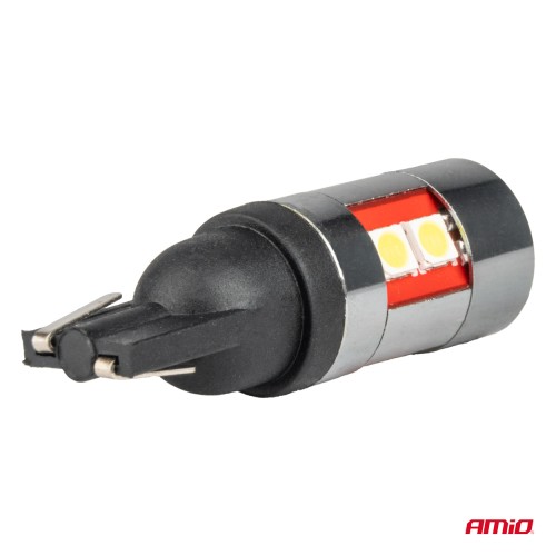 Amio - Λάμπες LED CAN Bus T10 W5W (W2.1x9.5d) Universal για Επιβατικά Αυτοκίνητα & Φορτηγά με τάση 12V-48V & 9xSMD 3030 σε Λευκή απόχρωση 5500K Chrome/Black - Σετ 2 τεμ. (04244/AM)