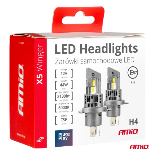 Amio - H4 12V 50W 6.000K 4200LM CSP LED CAN-BUS SERIES X5 WINGER 2ΤΕΜ. (03945/AM)