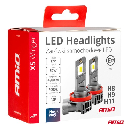 H8/H9/H11 12V 50W 6.000K 4200LM CSP LED CAN-BUS SERIES X5 WINGER 2ΤΕΜ. AMIO