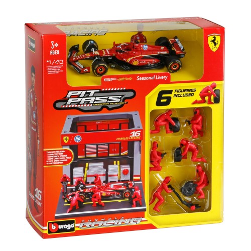 ΜΙΝΙΑΤΟΥΡΕΣ PIT STOP FERRARI SF-24 LECLERC 1:43 BURAGO LAMPA 1ΤΕΜ.