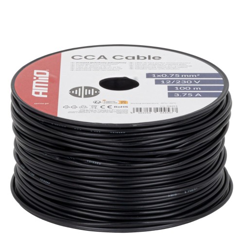 Amio - Μονόκλωνο Καλώδιο Εγκατάστασης CCA 1×0,75mm² 100m – 12/230V - 1 τεμ. (04453/AM)