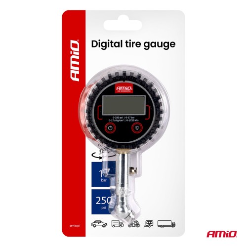 AMiO - Μετρητής Πίεσης Αέρα Ελαστικών Ψηφιακός max 17 Bar με Περιστρεφόμενη Κεφαλή και Βαλβίδα Εκτόνωσης - 1 Τεμ. (04464/AM)