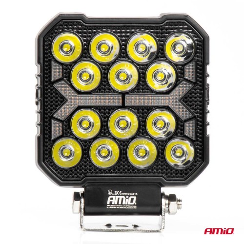 Amio - LED Λάμπα Εργασίας 42W 4200lm 6500K με Προειδοποιητικό Φως (Λευκό + Κίτρινο) – 9–36V Spot Αλουμινένια - 1 τεμ. - (04418/AM)