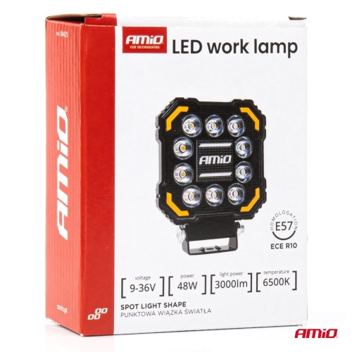 Amio - Προβολέας Εργασίας LED AWL81 SPOT 48W 3000lm 6500K με Κίτρινο φώς προειδοποίησης & φωτιζόμενο Logo - 1 τεμ. (04425/AM)