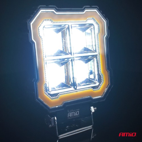 Amio - Προβολέας Εργασίας LED AWL84 FLOOD 48W 4800lm 6500K με σταθερή Κίτρινη LED μπάρα – 9–36V - 1 τεμ. (04428/AM)