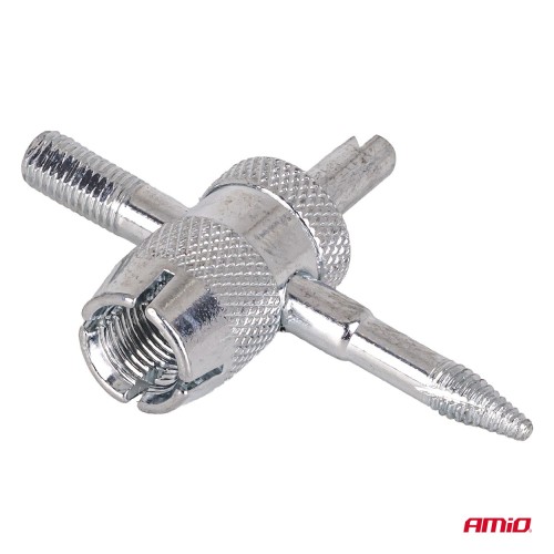 Amio - Πολυεργαλείο Βαλβίδας Ελαστικών 4-σε-1 (4-Way Valve Tool) – Για Αυτοκίνητα, Μοτοσυκλέτες & Ποδήλατα - 1 τεμ. (04471/AM)