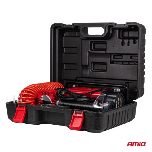 Amio – Κομπρεσέρ Αέρα Αυτοκινήτου Heavy Duty ACOMP-24 12V 600W 160l/min έως 10bar με Βαλίτσα & Ακροφύσια για Γρήγορο Φούσκωμα – 1 Τεμ. (04398/AM)