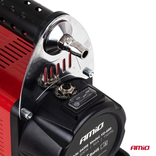 Amio – Κομπρεσέρ Αέρα Αυτοκινήτου Heavy Duty ACOMP-24 12V 600W 160l/min έως 10bar με Βαλίτσα & Ακροφύσια για Γρήγορο Φούσκωμα – 1 Τεμ. (04398/AM)