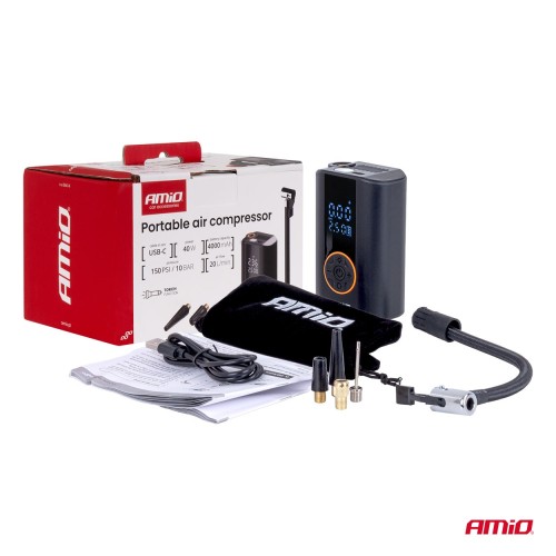 Amio - Φορητό Κομπρεσέρ με Μπαταρία ACOMP-25 40W έως 10 bar με Οθόνη LED & Φακό – USB-C - 1 Τεμ. (04414/AM)