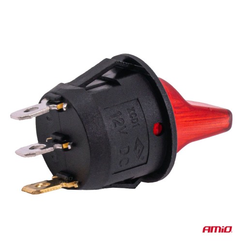 Amio - Διακόπτης Μοχλός 12V 20A με Κόκκινο Φωτισμό – Για Οχήματα & Βιομηχανικές Εφαρμογές - 1 τεμ. (04438/AM)