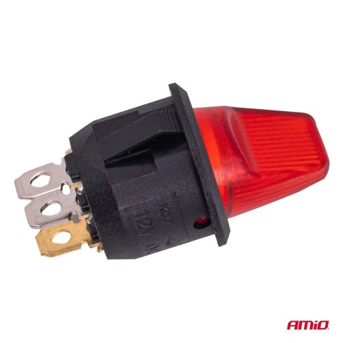 Amio - Διακόπτης Μοχλός 12V 20A με Κόκκινο Φωτισμό – Για Οχήματα & Βιομηχανικές Εφαρμογές - 1 τεμ. (04438/AM)