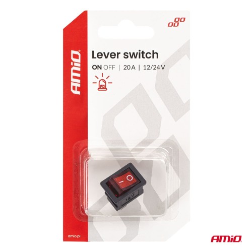 Amio - Διακόπτης Rocker 12/24V 20A με Κόκκινο Φωτισμό – Για Οχήματα & Βιομηχανικές Εφαρμογές - 1 τεμ. (04440/AM)