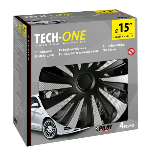 Lampa - Σετ Τάσια Αυτοκινήτου 15’’ Kojin Carbon TECH-ONE από υλικό ABS Ασημί / Μαύρο - 4 TEM (L3147.9)