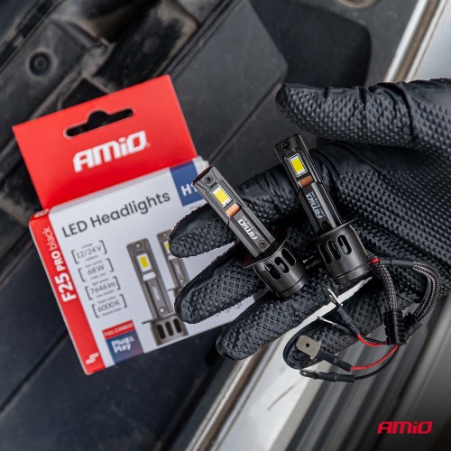 Amio - Λαμπτήρες LED F25 PRO Black Edition H1 68W 12-24V Full CAN Bus με Φωτεινότητα 7646lm σε Ψυχρό Λευκό 6000K για Επιβατικά Αυτοκίνητα & Φορτηγά - Σετ 2 τεμ. (04717/AM)