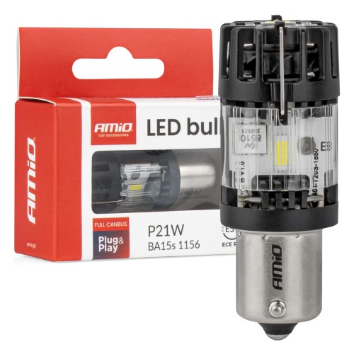 Amio - Λαμπτήρας LED τύπου P21W βάση BA15s τάση λειτουργίας 12V απόδοσης 66W (4800lm) LumiTec Series FULL CANBUS Μονοπολικό CSP 6500K Plug & Play για Επιβατικά Αυτοκίνητα - 1 τεμ. (04688/AM)