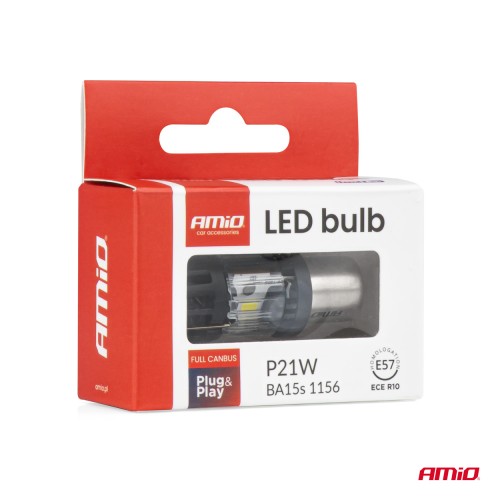 Amio - Λαμπτήρας LED τύπου P21W βάση BA15s τάση λειτουργίας 12V απόδοσης 66W (4800lm) LumiTec Series FULL CANBUS Μονοπολικό CSP 6500K Plug & Play για Επιβατικά Αυτοκίνητα - 1 τεμ. (04688/AM)