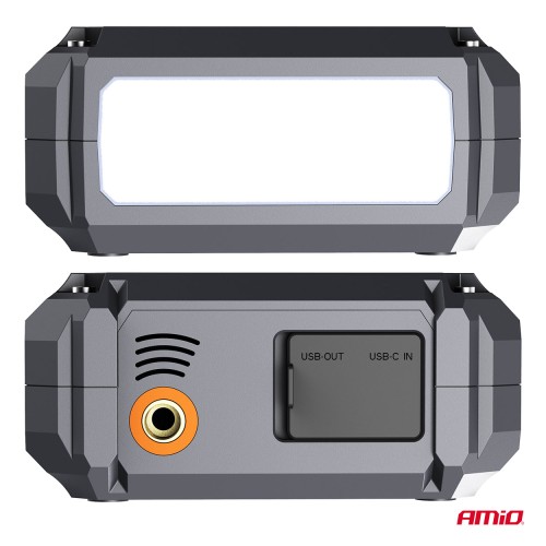 Amio - Φορητός Εκκινητής Μπαταρίας (Jump Starter) με ενσωματωμένο Κομπρεσέρ Αέρα, Powerbank και Φακό LED τάση λειτουργίας 12V με χωρητικότητα 7,2Ah και μέγιστο ρεύμα εκκίνησης 600A για Επιβατικά Αυτοκίνητα - 1 τεμ. (04674/AM)