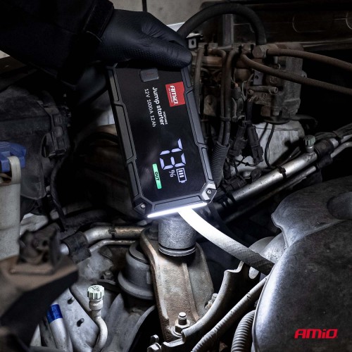 Amio - Φορητός Εκκινητής Μπαταρίας (Jump Starter), Powerbank και Φακός LED τάση λειτουργίας 12V με χωρητικότητα 12Ah και ρεύμα εκκίνησης 500A (στιγμιαία μέγιστη ισχύς 1000A) σειρά Pro για Επιβατικά Αυτοκίνητα - 1 τεμ. (04676/AM)