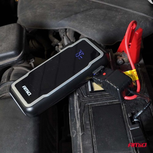 Amio - Φορητός Εκκινητής Μπαταρίας 3 σε 1 τύπου Jump Starter με Φως LED και Powerbank τάση λειτουργίας 12V απόδοσης 12Ah 800-1600A για Επιβατικά Αυτοκίνητα - 1 τεμ. (04678/AM)