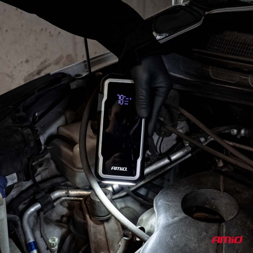 Amio - Φορητός Εκκινητής Μπαταρίας 3 σε 1 τύπου Jump Starter με Φως LED και Powerbank τάση λειτουργίας 12V απόδοσης 12Ah 800-1600A για Επιβατικά Αυτοκίνητα - 1 τεμ. (04678/AM)