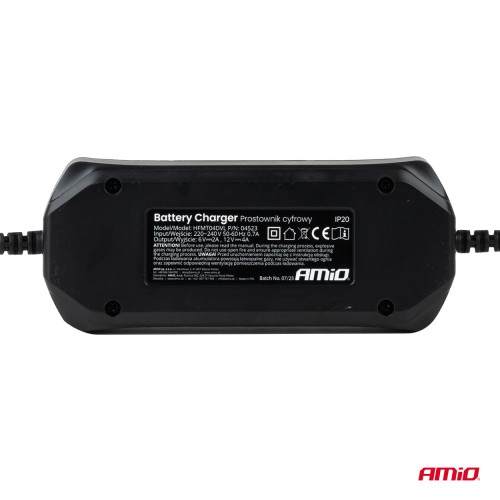 Amio - Φορτιστής Μπαταρίας Ψηφιακός DBC-4A WET AGM GEL τάση λειτουργίας 6/12V ένταση ρεύματος 4A για Επιβατικά Αυτοκίνητα και Μοτοσυκλέτες - 1 τεμ. (04523/AM)