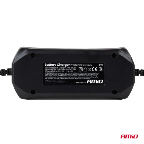 Amio - Φορτιστής Μπαταρίας Ψηφιακός DBC-6A WET AGM GEL τάση λειτουργίας 6/12V ένταση ρεύματος 6A για Επιβατικά Αυτοκίνητα και Μοτοσυκλέτες - 1 τεμ. (04524/AM)
