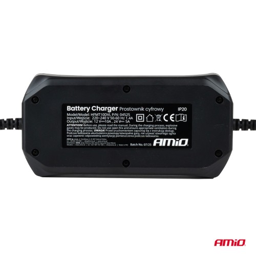 Amio - Φορτιστής Μπαταρίας Ψηφιακός DBC-10A WET AGM GEL τάση λειτουργίας 12/24V ένταση ρεύματος 10A για Επιβατικά Αυτοκίνητα και Φορτηγά - 1 τεμ. (04525/AM)