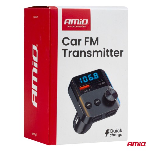 Amio - FM Transmitter Αναπτήρα τύπου FMT01 τάση λειτουργίας για Επιβατικά Αυτοκίνητα και Φορτηγά με 1xUSB Type-A και 1xUSB Type-C για Επιβατικά Αυτοκίνητα και Φορτηγά - 1 τεμ. (04647/AM)