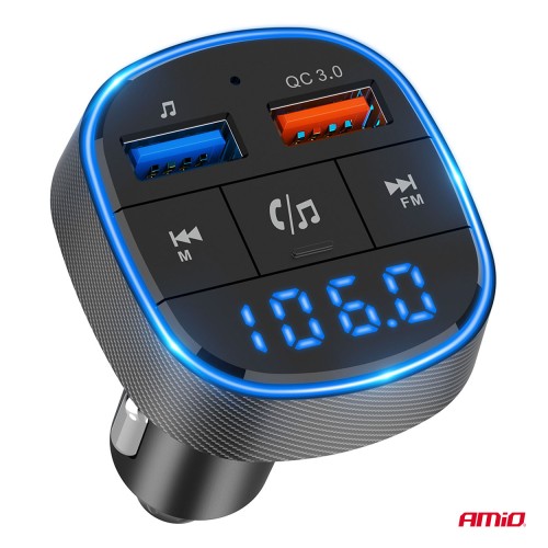 Amio - FM Transmitter Αναπτήρα τύπου FMT01 τάση λειτουργίας για Επιβατικά Αυτοκίνητα και Φορτηγά με 2xUSB Type-A για Επιβατικά Αυτοκίνητα και Φορτηγά - 1 τεμ. (04648/AM)