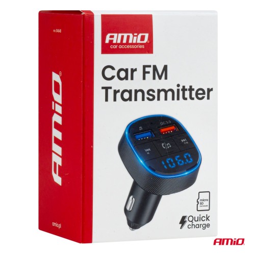 Amio - FM Transmitter Αναπτήρα τύπου FMT01 τάση λειτουργίας για Επιβατικά Αυτοκίνητα και Φορτηγά με 2xUSB Type-A για Επιβατικά Αυτοκίνητα και Φορτηγά - 1 τεμ. (04648/AM)