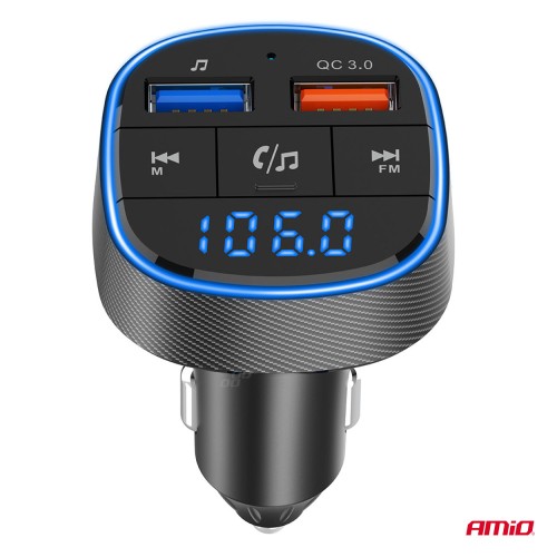Amio - FM Transmitter Αναπτήρα τύπου FMT01 τάση λειτουργίας για Επιβατικά Αυτοκίνητα και Φορτηγά με 2xUSB Type-A για Επιβατικά Αυτοκίνητα και Φορτηγά - 1 τεμ. (04648/AM)