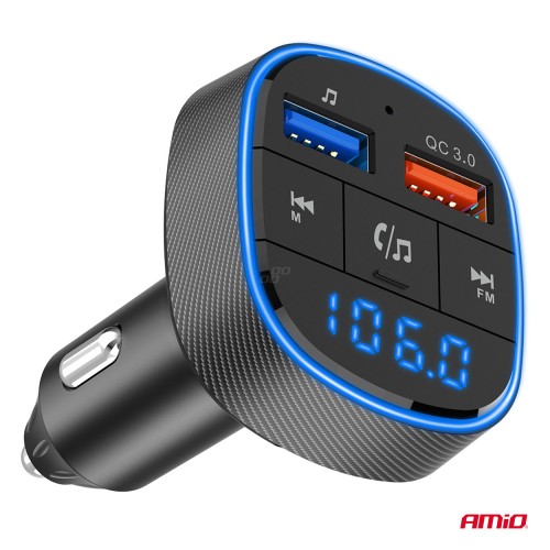 Amio - FM Transmitter Αναπτήρα τύπου FMT01 τάση λειτουργίας για Επιβατικά Αυτοκίνητα και Φορτηγά με 2xUSB Type-A για Επιβατικά Αυτοκίνητα και Φορτηγά - 1 τεμ. (04648/AM)