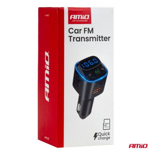 Amio - FM Transmitter Αυτοκινήτου 12/24V με 1xUSB Type-A και 2xUSB Type-C - 1 τεμ. (04651/AM)