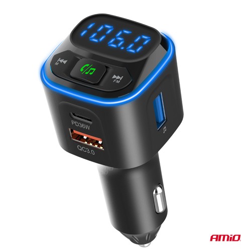 Amio - FM Transmitter Αυτοκινήτου 12/24V με 1xUSB Type-A και 2xUSB Type-C - 1 τεμ. (04651/AM)
