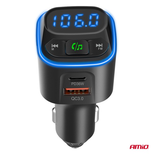Amio - FM Transmitter Αυτοκινήτου 12/24V με 1xUSB Type-A και 2xUSB Type-C - 1 τεμ. (04651/AM)