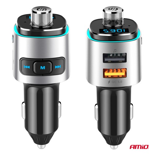 Amio - FM Transmitter Αυτοκινήτου 12/24V με 2xUSB Type-A και Υποδοχή microSD - 1 τεμ. (04654/AM)