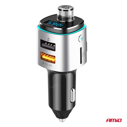 Amio - FM Transmitter Αυτοκινήτου 12/24V με 2xUSB Type-A και Υποδοχή microSD - 1 τεμ. (04654/AM)