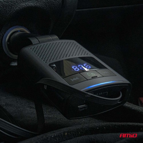 Amio - FM Transmitter Αυτοκινήτου 12/24V με 1xUSB Type-A, 1xUSB Type-C και Ενσωματωμένο Καλώδιο Φόρτισης Type-C - 1 τεμ. (04656/AM)