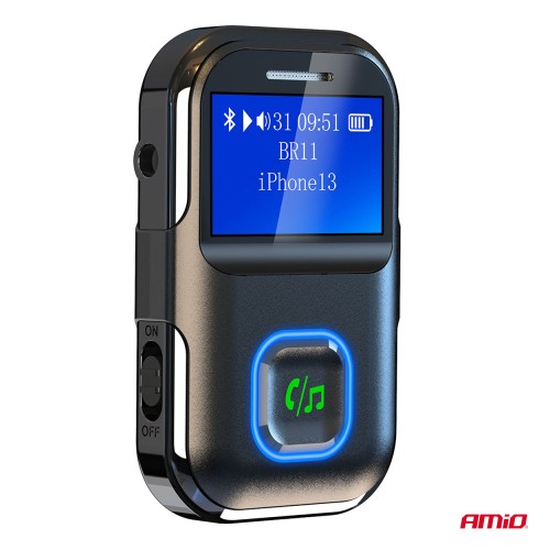 Amio - Bluetooth Δέκτης (Receiver) BTR-03 για Ασύρματη Μετάδοση Ήχου με υποδοχή Mini Jack 3.5mm και Οθόνη LCD - 1 τεμ. (04659/AM)