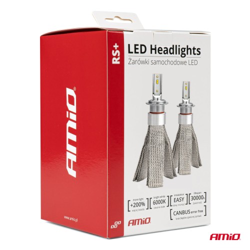 Amio - Λάμπες LED H8/H9/H11 τύπου RS+ Series τάση λειτουργίας 12-36V απόδοσης 50W με ψύκτρα λεπίδες φτερού Can-bus για Επιβατικά Αυτοκίνητα και Φορτηγά - 2 τεμ. (01086/71775/AM)