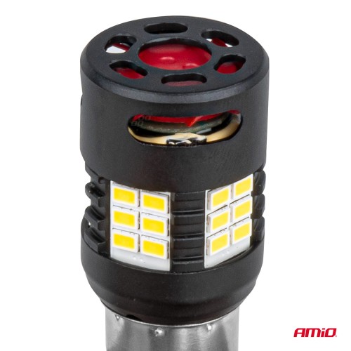 Amio - Λάμπες LED P21W βάση BA15S τύπου Pro Series τάση λειτουργίας 12/24V με 24x3020 SMD Can-bus λευκό για Επιβατικά Αυτοκίνητα και Φορτηγά - 2 τεμ. (03721/AM)