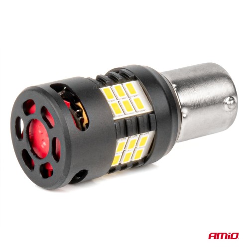 Amio - Λάμπες LED P21W βάση BA15S τύπου Pro Series τάση λειτουργίας 12/24V με 24x3020 SMD Can-bus λευκό για Επιβατικά Αυτοκίνητα και Φορτηγά - 2 τεμ. (03721/AM)