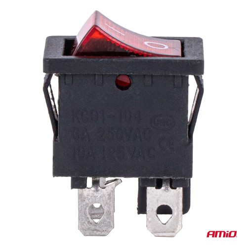 Amio - Διακόπτης ON/OFF τάση λειτουργίας 250V ένταση 6A με κόκκινο φωτισμό για Επιβατικά Αυτοκίνητα και Ηλεκτρολογικές Εφαρμογές - 1 τεμ. (04439/AM)