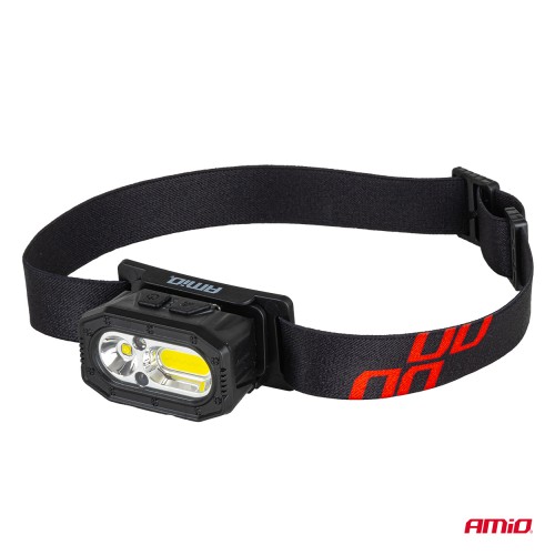 Amio - Φακός Κεφαλής Εργασίας τύπου XPG+COB LED χωρητικότητα μπαταρίας 1000mAh - 1 τεμ. (04663/AM)