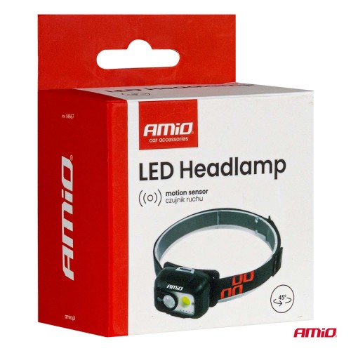 Amio - Φακός Κεφαλής Εργασίας τύπου XPG+COB LED χωρητικότητα μπαταρίας 1800mAh - 1 τεμ. (04667/AM)