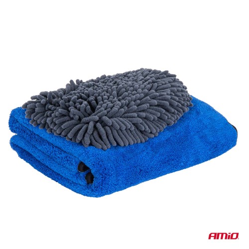 Amio - Σετ Περιποίησης με Γάντι Πλυσίματος 20x26cm (94g/sqm) και Πανί Στεγνώματος Μικροϊνών 60x90cm υψηλής απορροφητικότητας (800g/sqm) για Επιβατικά Αυτοκίνητα - 1 σετ (04489/AM)