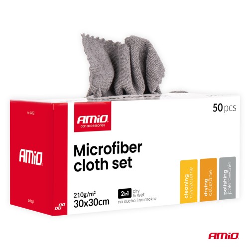 Amio - Σετ Πανιά Μικροϊνών (Microfiber) διαστάσεων 30x30cm με πυκνότητα 210g/m² σε συσκευασία 50 τεμαχίων για Επιβατικά Αυτοκίνητα και Οικιακή Χρήση - 50 τεμ. (04492/AM)