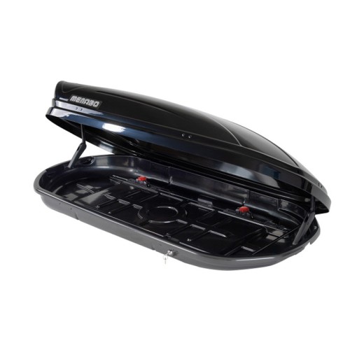 Menabo - Μπαγκαζιέρα Οροφής Mania 580 Duo Διπλό Άνοιγμα Black με Δαγκάνες Crab (Μαύρη / Γυαλιστερή 224,4x89x36,4cm) για Ασφαλή Μεταφορά Φορτίου - 1 Σετ (16910/MB)
